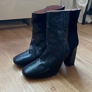 Marlene Birger mid calf velvet & snake skin leather boots